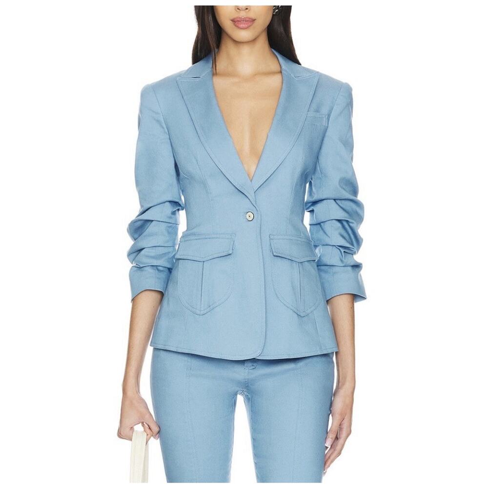 Cinq a Sept Louisa Gathered Sleeve Blazer size 2 Blissful Blue Career New Y14